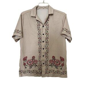 Shein Mens XL Basic Editions Short Sleeve Button Up Floral PoloShirt